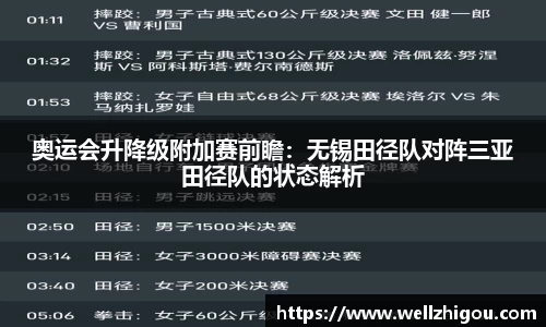 奥运会升降级附加赛前瞻：无锡田径队对阵三亚田径队的状态解析